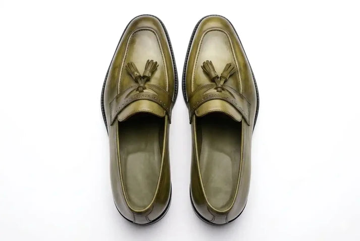 Men's Green Genuine Leather Tassel Formal Dress Shoes